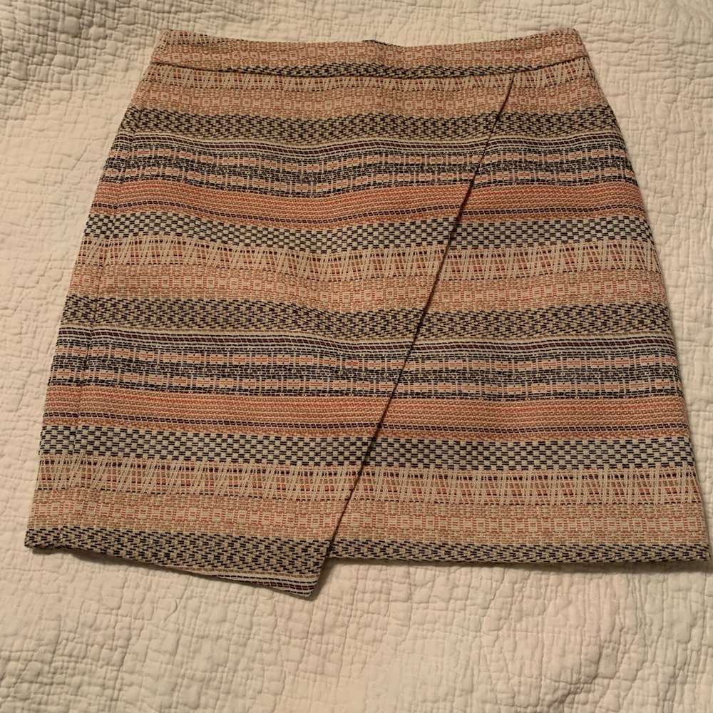 LOFT Patterned Midi Skirt in Cream, Black and Coral